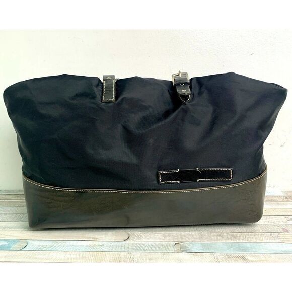 FRANK DANIEL ITALY BLCK NYLON GENUINE LEATHER TOTE CARRY-ON SHOULDER BAG HANDBAG - Picture 7 of 12